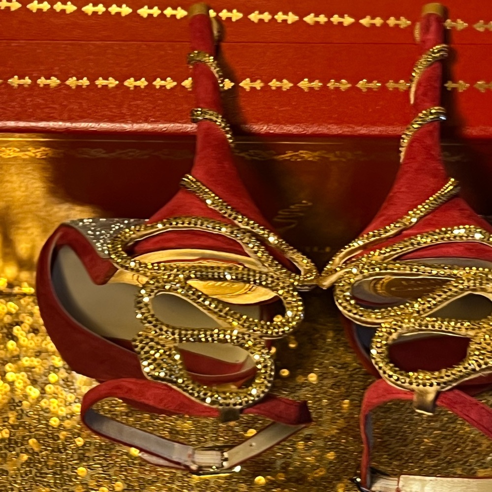 Rene’ Caovilla Red Serpent-detail 100mm suede sandals.  Women’s Size 39 1/2. - Picture 8 of 11